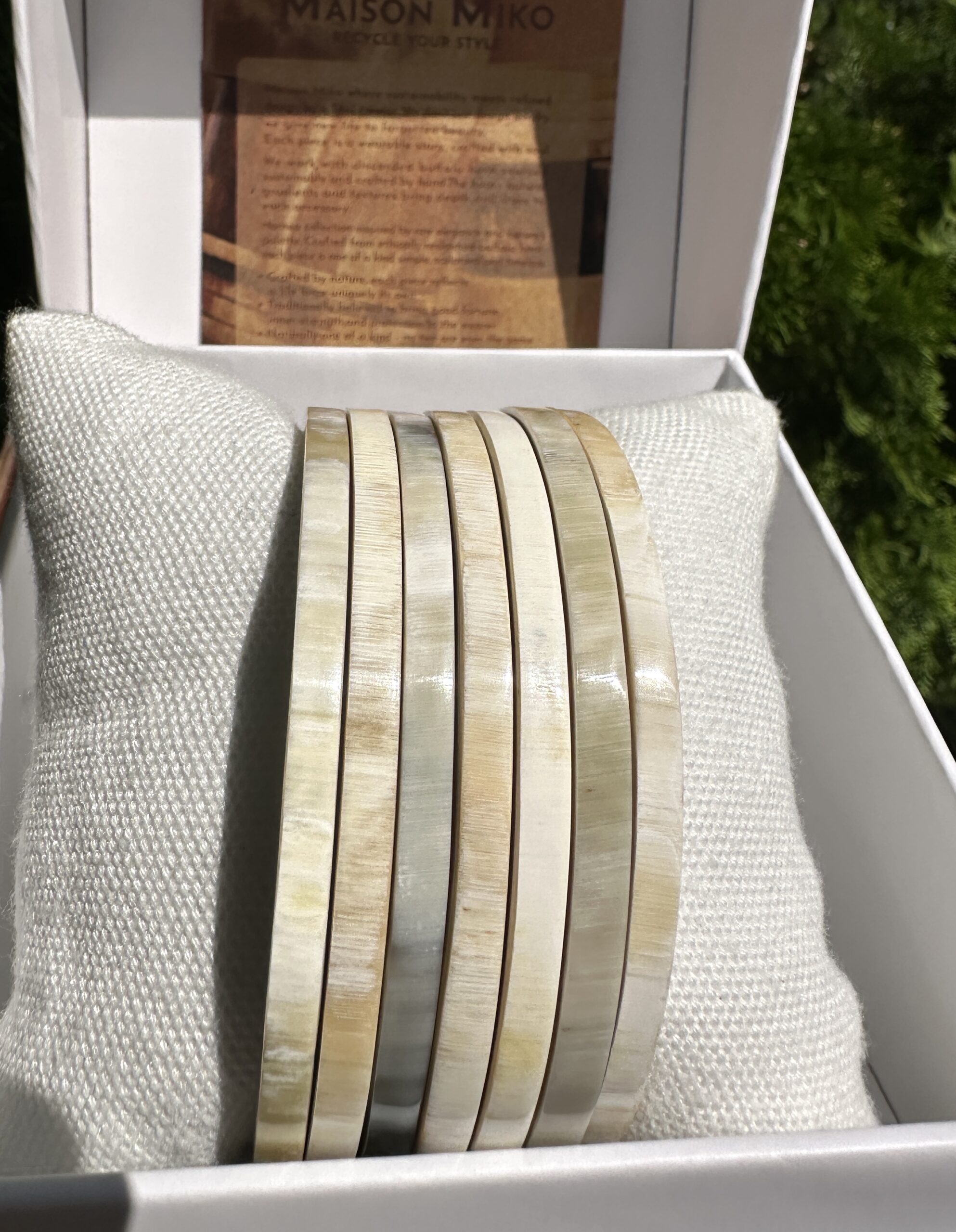 2Flat Natural Buffalo Horn Bangles Set of 7