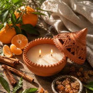 MAISON MIKO 9th Sense Lotus Petal Candle 175ml in Brick handcrafted from Ko Kret pottery with natural soy and rice wax.