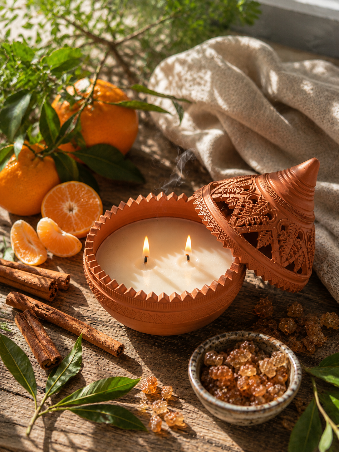 9th-Sense-Lotus Petal-Candle-175-Brick MAISON MIKO 9th Sense Lotus Petal Candle 175ml in Brick handcrafted from Ko Kret pottery with natural soy and rice wax.
