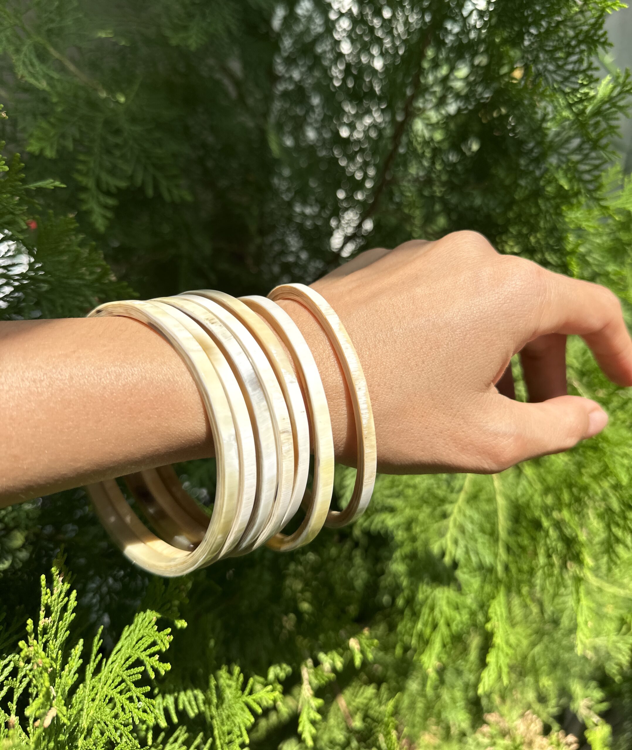 Flat Natural Buffalo Horn Bangles Set of 7