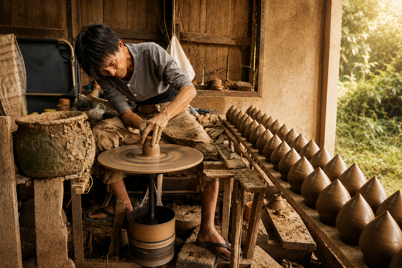 Thai artisan handcrafting a floral candle with traditional craftsmanship for Maison Miko.