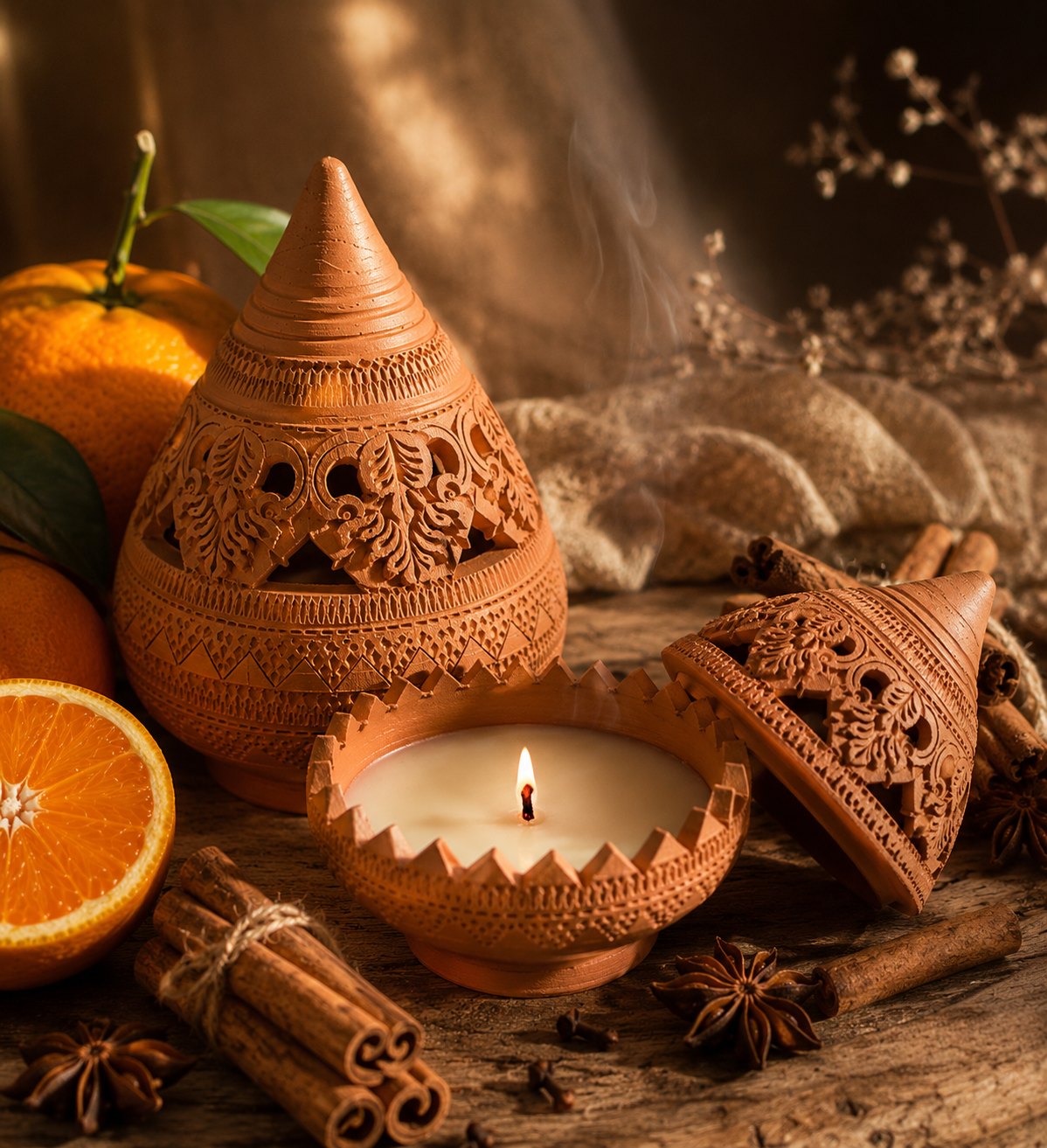 maisom-miko-9th-cinnamon-tangerine-candle MAISON MIKO 9th Sense Candle 125 ml in handmade Ko Kret Lotus Petal pottery