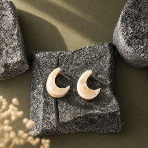 Moon Blanc handcrafted buffalo horn crescent earrings by Maison Miko