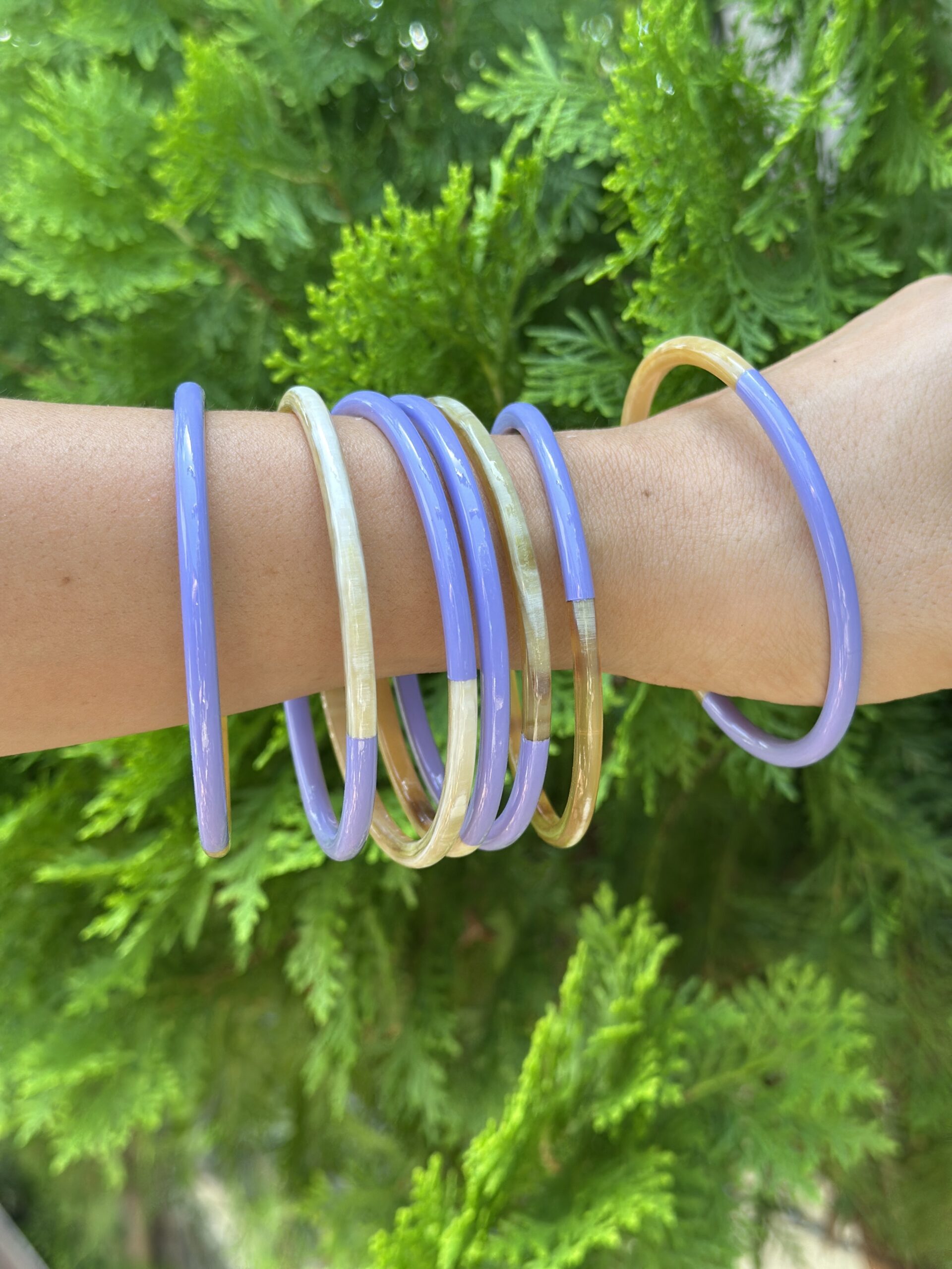 periwinkle-lacquer-buffalo-horn-bangles-set-of-7-maison-miko-6 Periwinkle Lacquer Buffalo Horn Bangles Set of 7